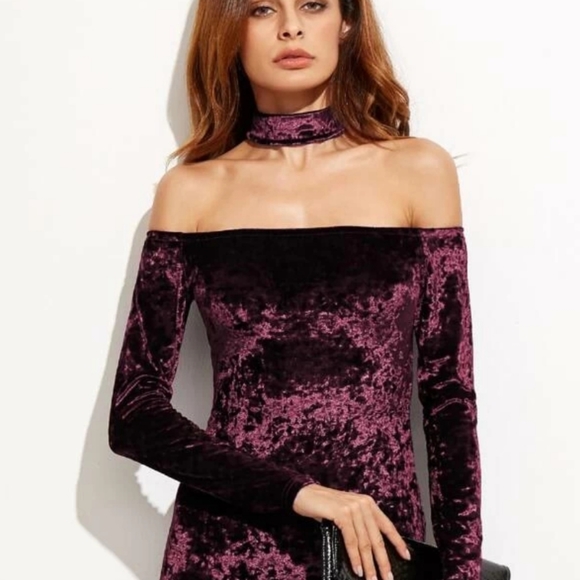 Off Shoulder Velvety Dress - Picture 2 of 6